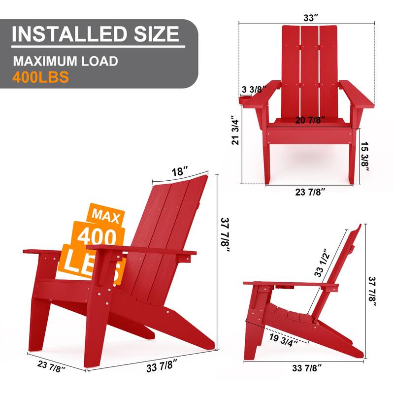 WINSOON All-Weather HIPS Outdoor Adirondack Chairs with Cup Holder Set Of 4