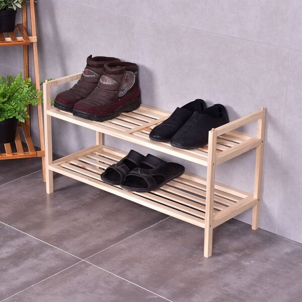 Shop Costway 2 Tier Solid Wood Shoe Rack Shelf Storage ...