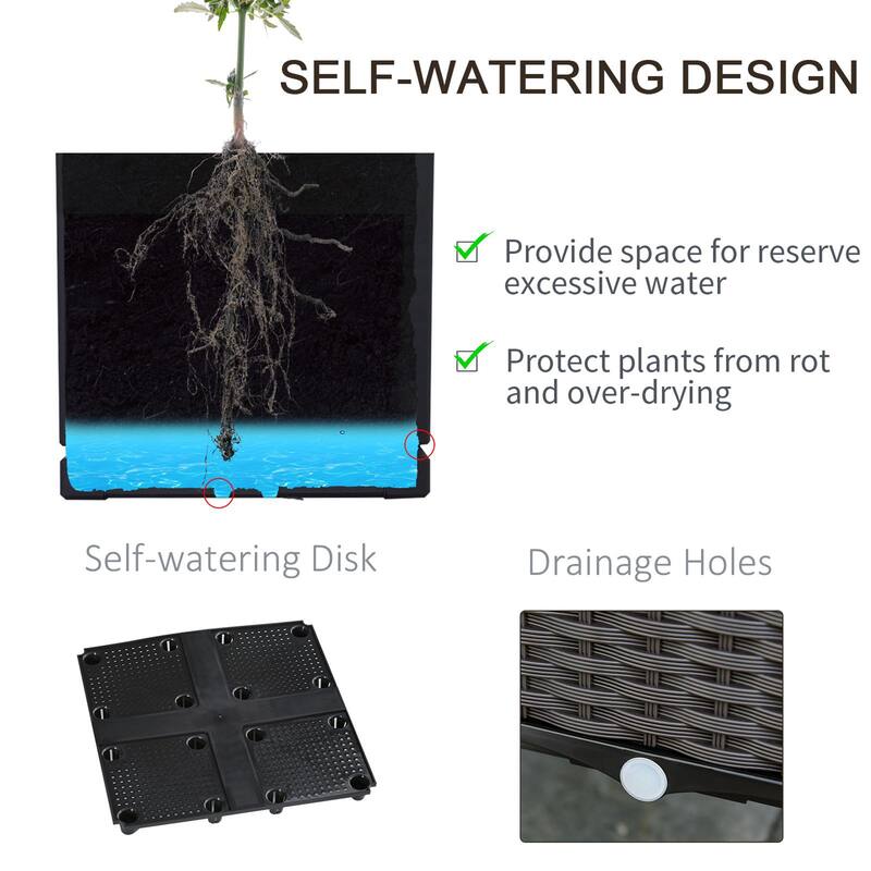Outsunny 16" x 16" x 70" Garden Bed & Trellis Plant Stand with Self-Watering Disk, Drainage Holes, & Steel Frame