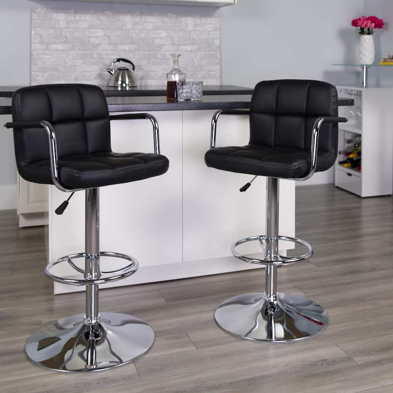 Quilted Vinyl Adjustable Height Barstool with Arms and Chrome Base - 20"W x 18"D x 36.75" - 45.25"H