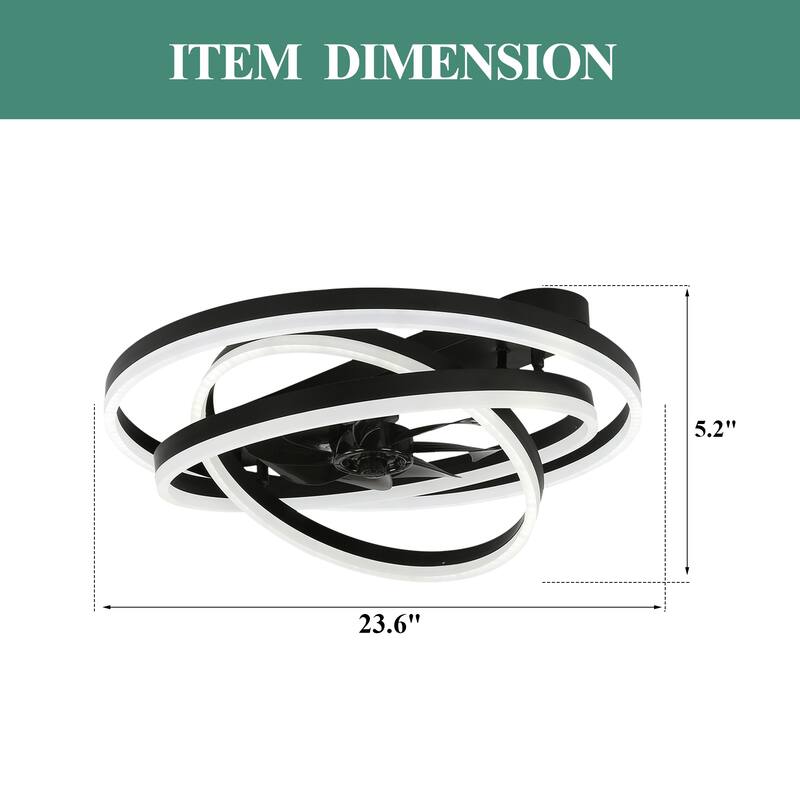 Cusp Barn 24 Inch Low Profile DIY Shape Ceiling Fan with Lights, Flush Mount Silent DC Motor Fandelier, Dimmable LED Lighting