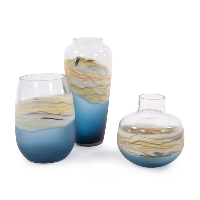 Allan Andrews Cyprus Tall Wide Mouth Hand Blown Glass Vase