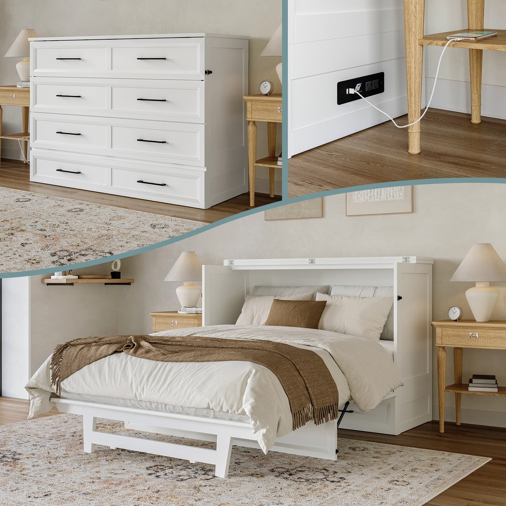 Tucson Murphy Bed Chest with 6" Mattress, Drawer & Built-in Charger