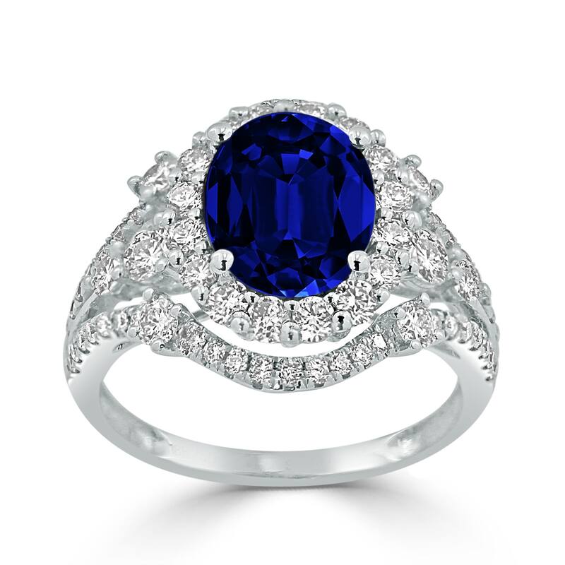 Auriya 18k Gold 3 1/4ct Oval Sapphire Halo Diamond Engagement Ring 1 1/5ct TDW