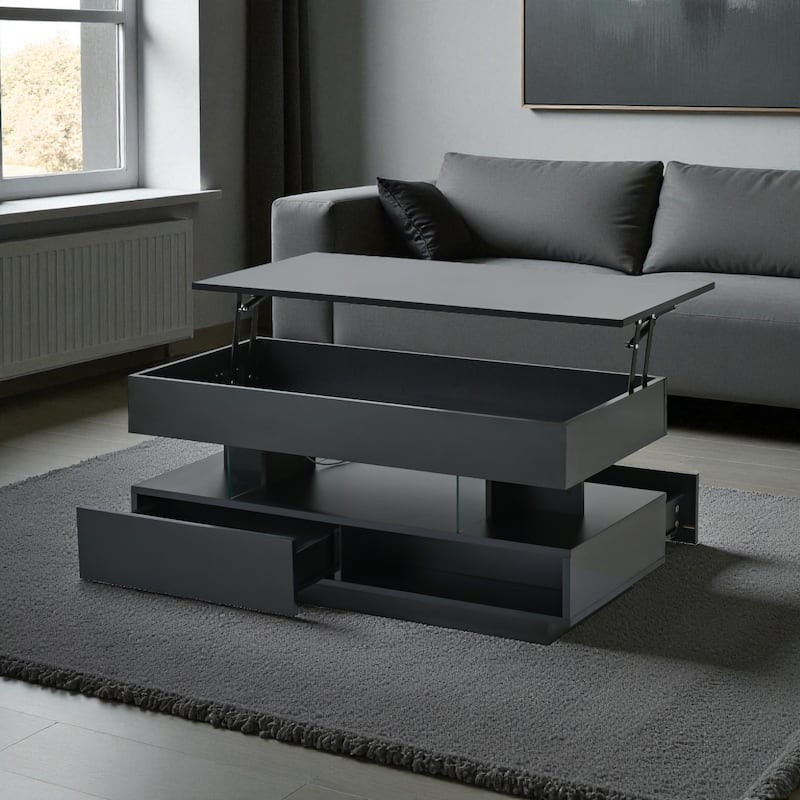 39.3" Modern Lift-Top Coffee Table with LED Lights, Hidden Storage Compartment and 2 Drawers for Living Room or Office