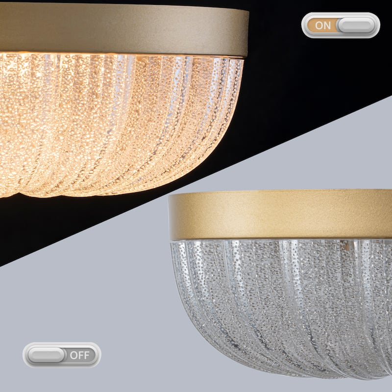 Starsky Modern Luxury Crystal Glass LED Flush Mount with Crystal Drop - Gold