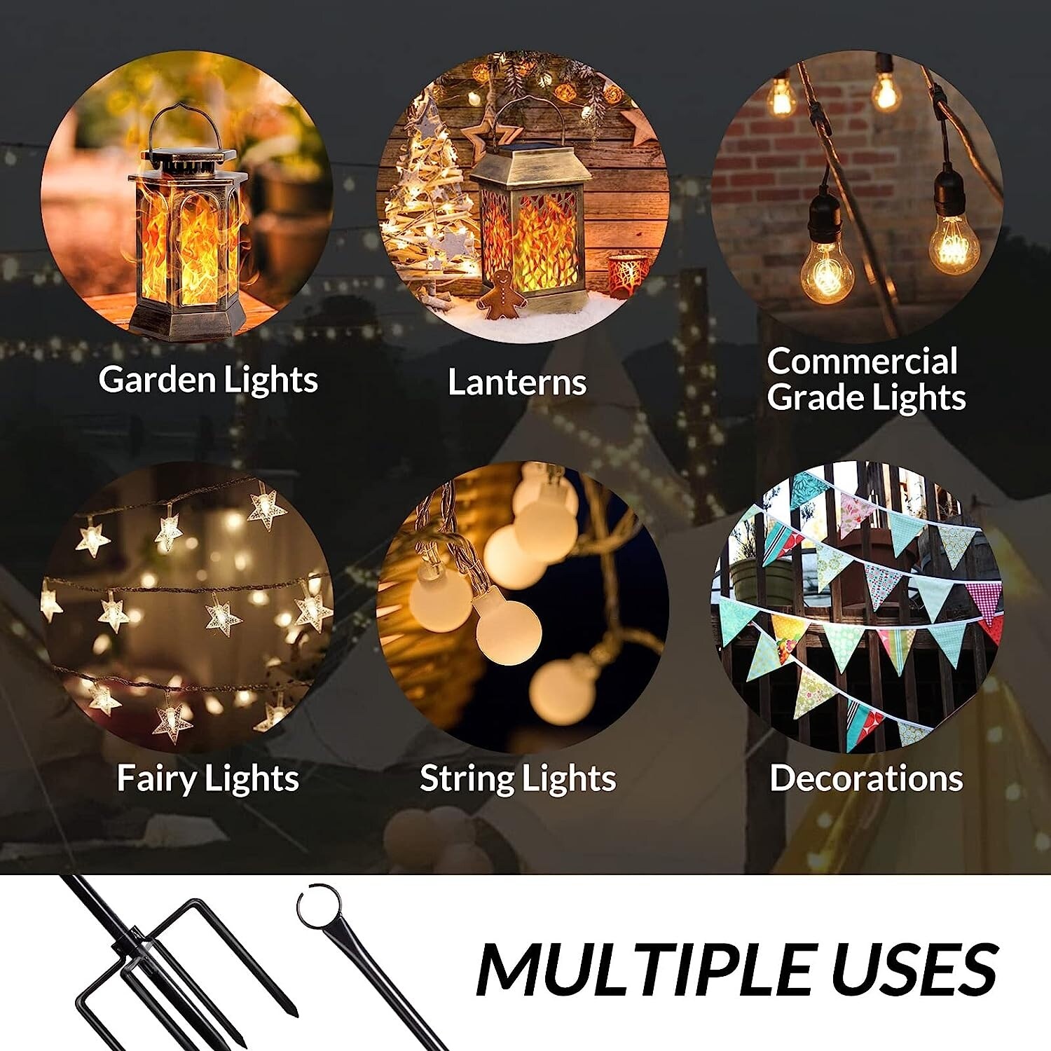 WaLensee 9.4 FT String Light Poles with Hook for Hanging String Lights for Garden Party Patio Christmas Wedding
