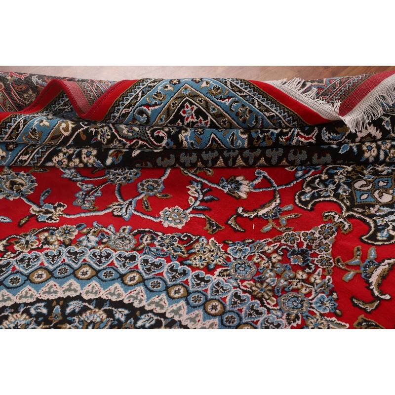 Red Medallion Kashan Turkish Area Rug Machine Made Traditional Carpet - 9'7" x 13'2"