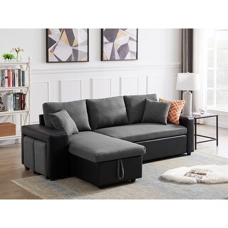 Linen Reversible Sleeper Sectional Sofa - Bed Bath & Beyond - 37260114