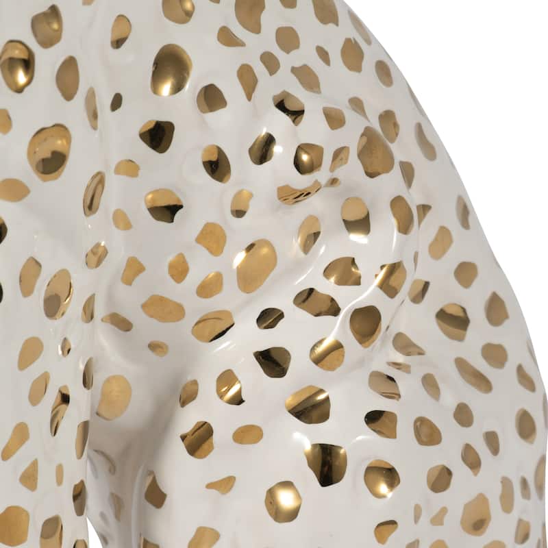 Ceramic Leopard Decorative Figurine - White and Gold