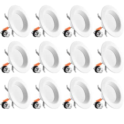 Luxrite 4 Inch Dimmable LED Recessed Lights, 10W (60W Equivalent), 700 Lumens, Baffle Trim, IC & Damp Rated (12 Pack)