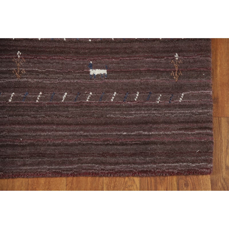 Striped Gabbeh Indian Runner Rug Hand-Knotted Wool Carpet - 3'0" x 10'2"