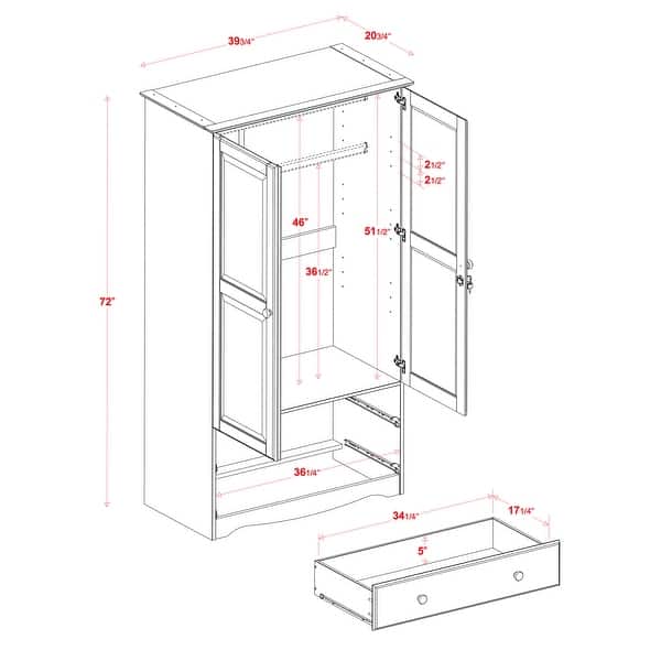 Palace Imports 100% Solid Wood Smart Wardrobe Armoire with 2 Drawers, Metal or Wooden Knobs