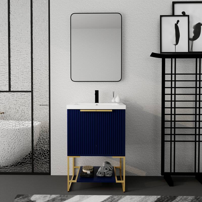 24 inch Plywood Freestanding Bathroom Vanity Set with Integrated Resin Sink