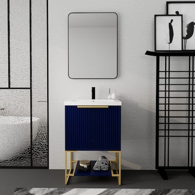 24 inch Plywood Freestanding Bathroom Vanity Set with Integrated Resin Sink