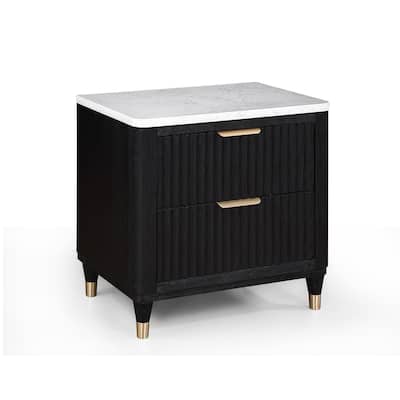 Modern Nightstand, Dressing Table with Drawers with Metal Knobs, Sofa Table with Faux Marble Top, Entry Side Table