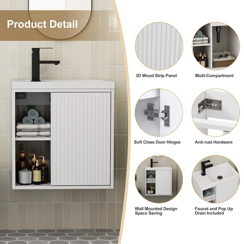 Single-Door Vertical Stripe Wall Cabinet with Integrated Basin