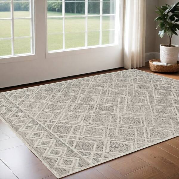 HomeRoots 2' X 4' Sand Wool Geometric Hand Tufted Area Rug - 2' x 4 ...