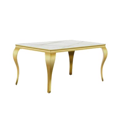 Luxury White Tempered Glass Dining Table with Metal Legs