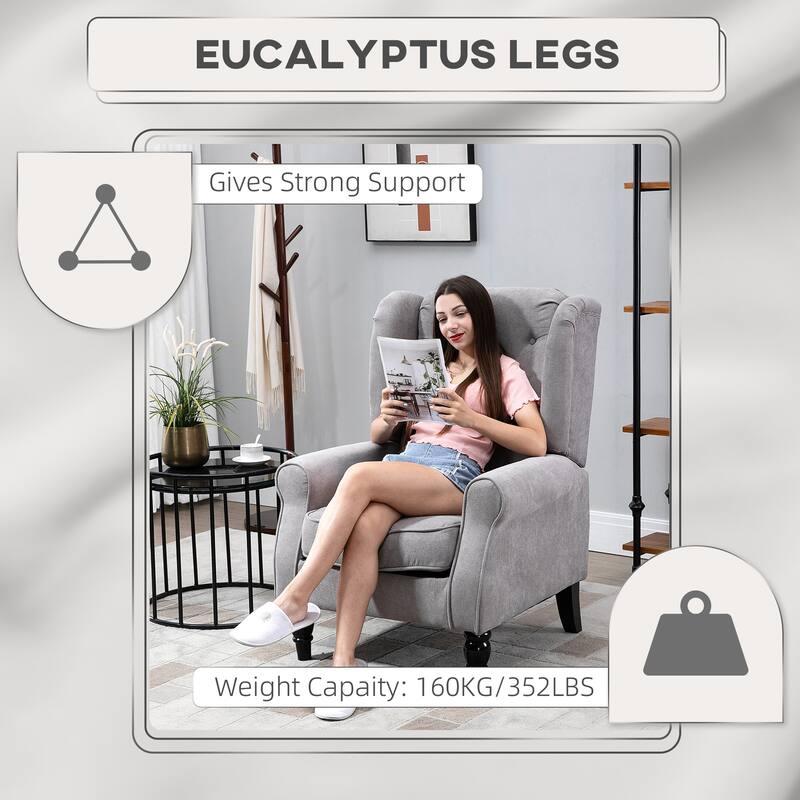 Grey Modern 29.3" High Back Upholstered Buttons Tufted Accent Chair with High Wingback and Thick Padded Seat
