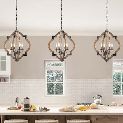 The Gray Barn Hester Gulch Farmhouse Distressed Wood 4-Light Foyer Chandelier Kithcen Island Pendant - W19.7"x H24.6"