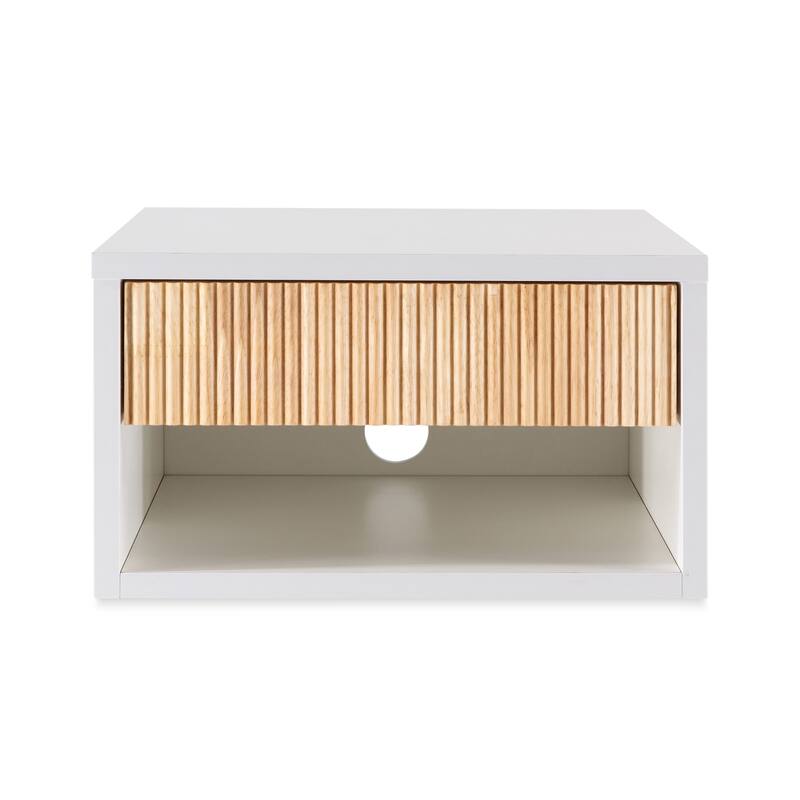 Ettore 15.71" Classic Contemporary Floating Wall Mounted Nightstand with Soft-Close Tambour Drawer and Cable Hole, by JONATHAN Y