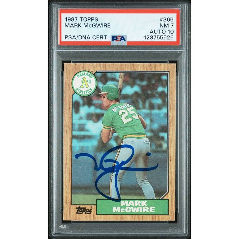 Mark McGwire 1987 Topps Signed Baseball Rookie Card #366 Graded PSA 7 Auto 10 Cert # 123755526 - 8' x 11'