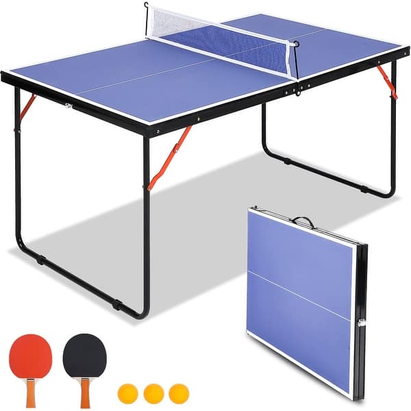 slide 2 of 7, Professional Table Tennis Tables,Indoor/Outdoor Portable Ping Pong Table Game with Net,2 Table Tennis Paddles and 3 Balls Blue