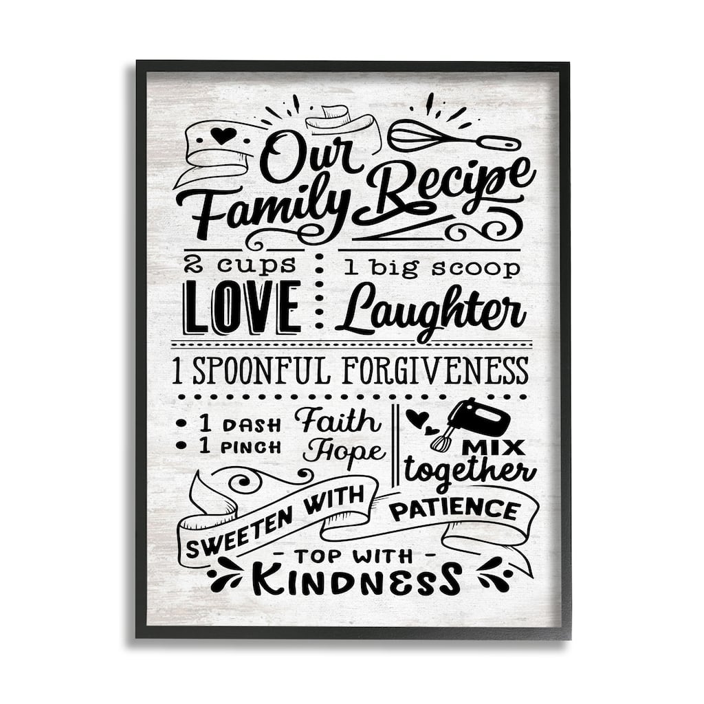 Stupell Our Family Recipe Motivational Kitchen Phrases Life Ingredients Framed Wall Art