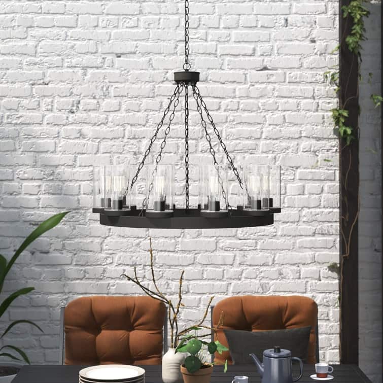 Acroma 10-light Farmhouse Black Wagon Wheel Chandelier