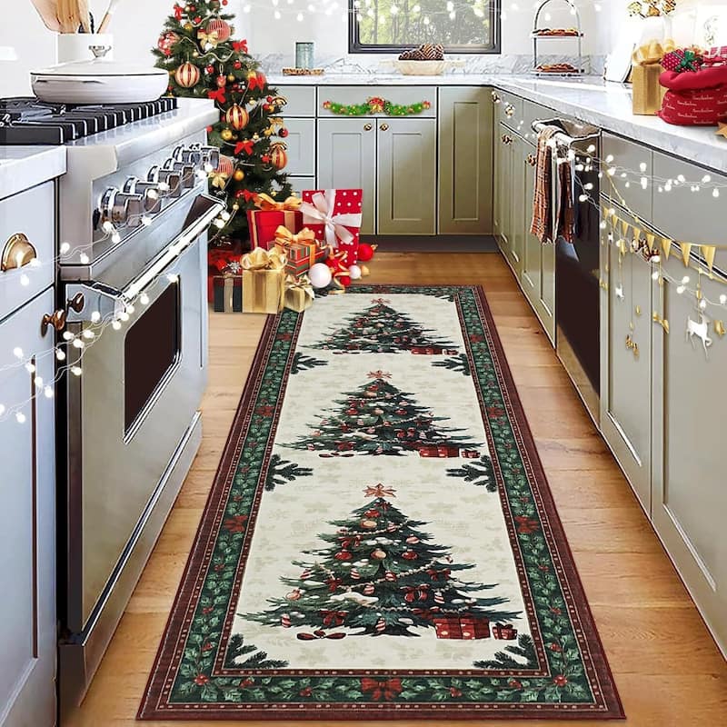 Washable Non-Slip Soft Low Pile Christmas Tree Area Rug - 1'6" x 2'6"