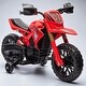 preview thumbnail 1 of 5, 6V Kids Electric Motorcycle, Battery-Powered Dirt Bike with Training Wheels, Horn & Start Sound, Ages 3-8 Red