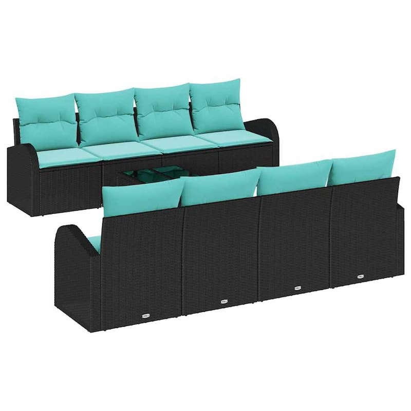 vidaXL 9 Garden Sofa Set with Cushions Black/Brown/Grey Poly Rattan - 92.1 x 24.4 x 27.2