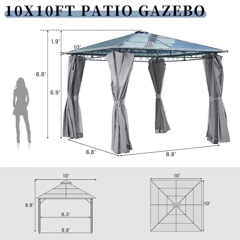 10'x10' Hardtop Patio Gazebo with Privacy Curtains and Mosquito Netting