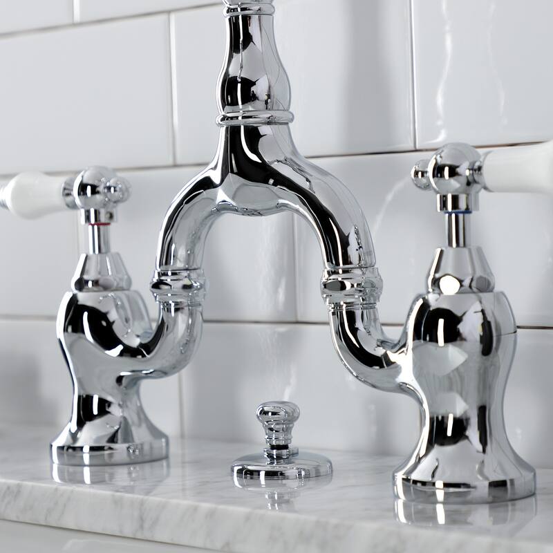 English Country Bridge Bathroom Faucet with Brass Pop-Up