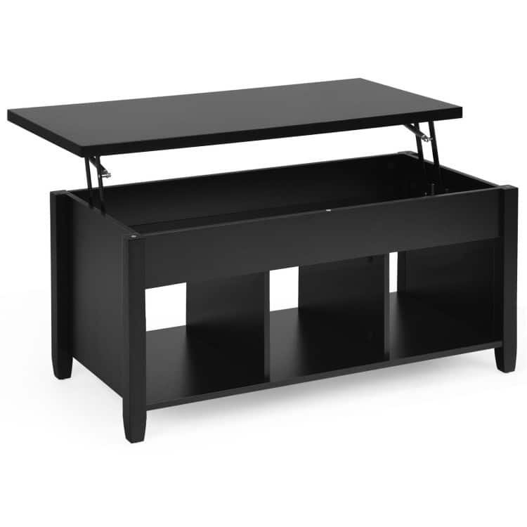 Modern Lift Top Coffee Table with Storage and Solid Wood Legs - 41" x 19.5" x (19" - 24.5")
