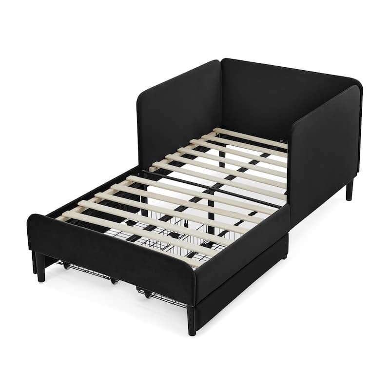 Twin Size Upholstered Platform Bed Frame with 2 Storage Drawers
