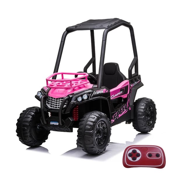 slide 2 of 10, 24V Electric Kids Ride-On Car with Remote Control, 4-Wheel UTV Vehicle, 2 Speeds, Bluetooth Music, LED Lights - Pink Kids - Pink