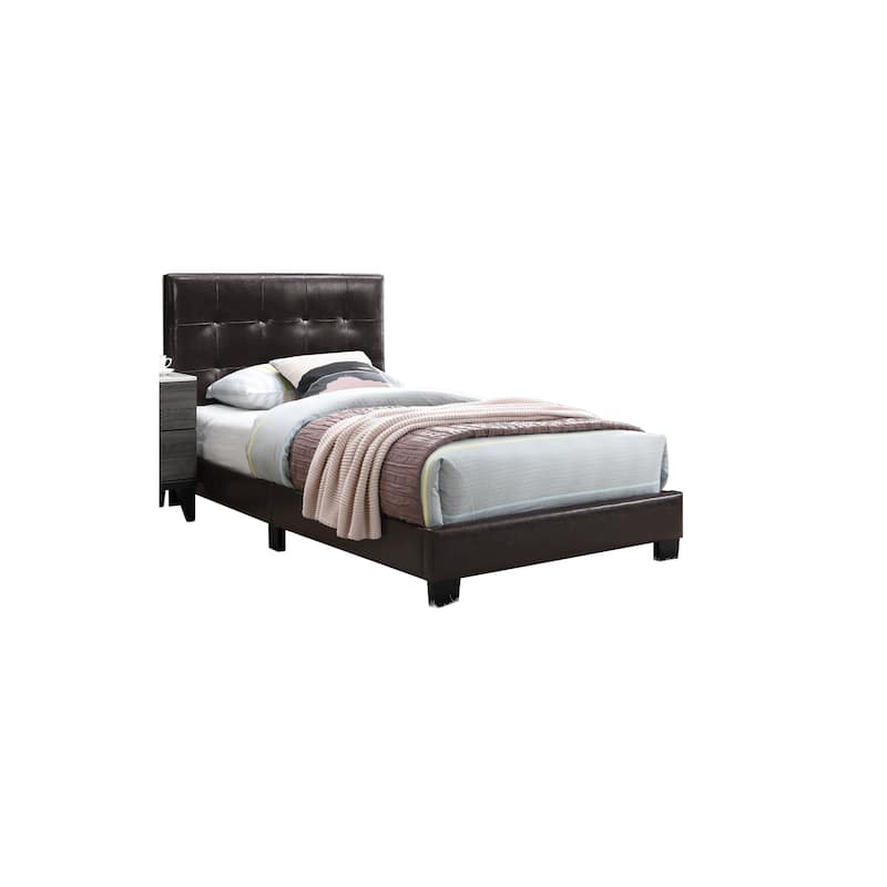 Brown Faux Leather Twin Bed with Rectangle Headboard - Classic Bedroom Style!