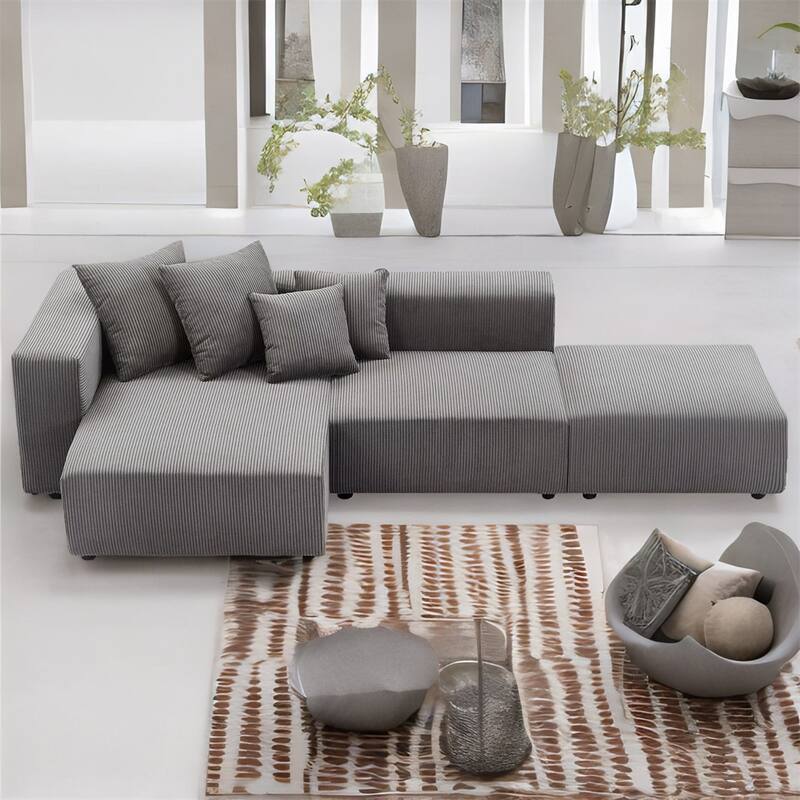 Soft Corduroy Sectional Modular Sofa Set, Small L-Shaped Chaise Couch