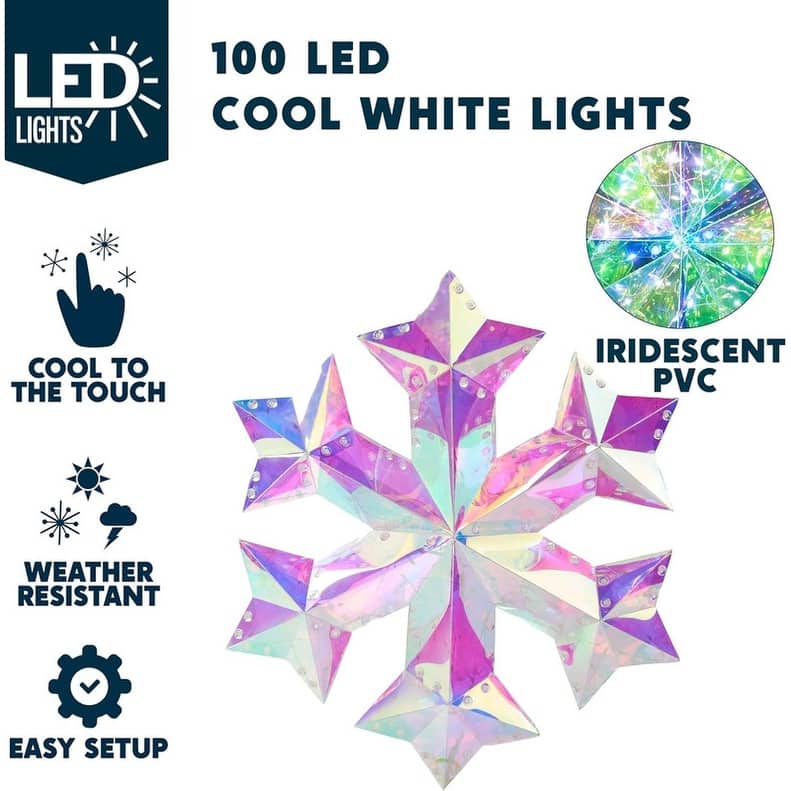 15 in Prismatic Iridescent Decorations, Prismatic Christmas Decor, 100 LED Cool White Lights