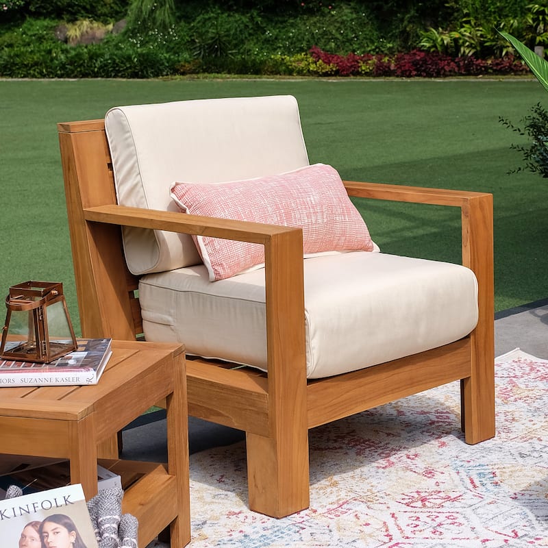 Cambridge Casual Logan Modern Teak Outdoor Club Chair with Sunbrella Cushion