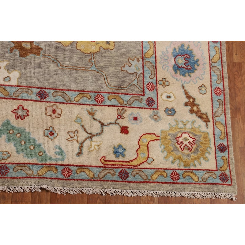 All-Over Floral Oushak Oriental Area Rug Hand-Knotted Wool Carpet - 8'8" X 11'7"