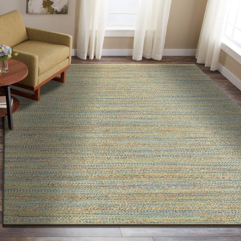 Sevita Organic Jute Geometric Area Rug, Tan and Blue