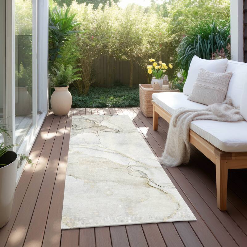 Alsiro Unique Abstract Weather Resistant Timeless Fusion Runner Outdoor Rug - 8' Runner