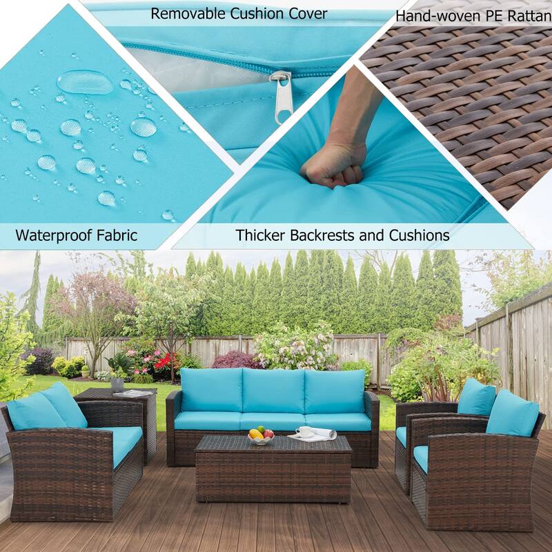 AECOJOY 7-Pieces Patio Sectional Sofa Outdoor Wicker Furniture Set
