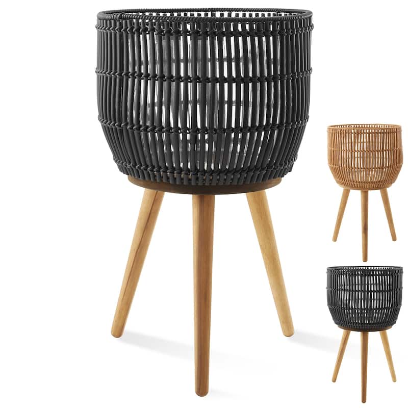 Indoor Planter with Stand Large Rattan Basket for Plants and Flowers