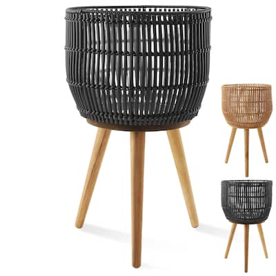 Indoor Planter with Stand Large Rattan Basket for Plants and Flowers