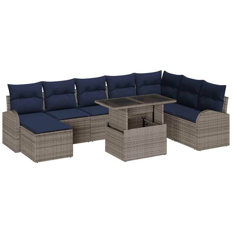 vidaXL 9 Garden Sofa Set with Cushions Black/Brown/Grey Poly Rattan - 113.8 x 70.5 x 27.2