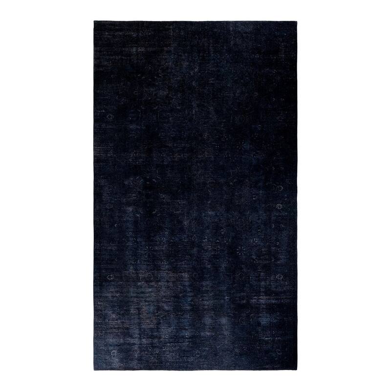 Overton Hand Knotted Wool Vintage Inspired Modern Contemporary Overdyed Black Area Rug - 9' 1" x 15' 4"